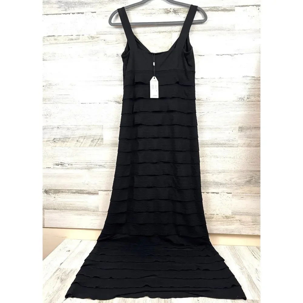 Sophie Max Elena Nora Black Tiered Maxi Dress Womens M Sleeveless NWT Boho